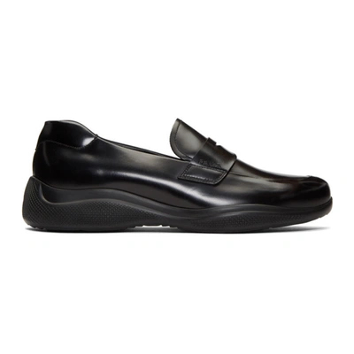 Prada Men's Spazzolato Leather Penny Loafers In Black