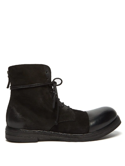 Marsèll Zucca Zeppa Lace-up Suede Leather Boots In Black