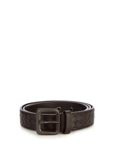 Bottega Veneta Intrecciato Leather 3.5cm Belt In Dark Coffee Brown