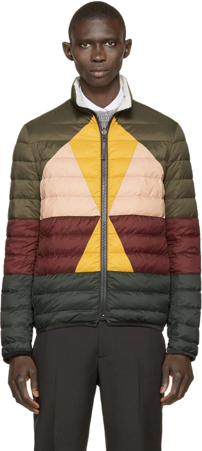 Valentino Multicolor Down Jacket In Military Green