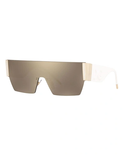 Dolce & Gabbana Rimless Mirrored Shield Sunglasses In Pale Gold/light Brown Mirror