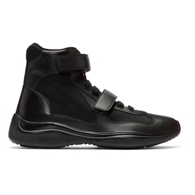 Prada Men's America's Cup Plume Bike High-top Strap Sneakers In Black