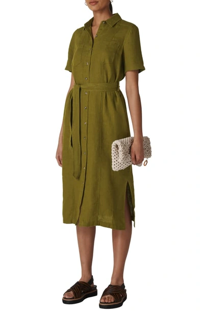 Whistles Bella Linen Shirt Dress In Khaki