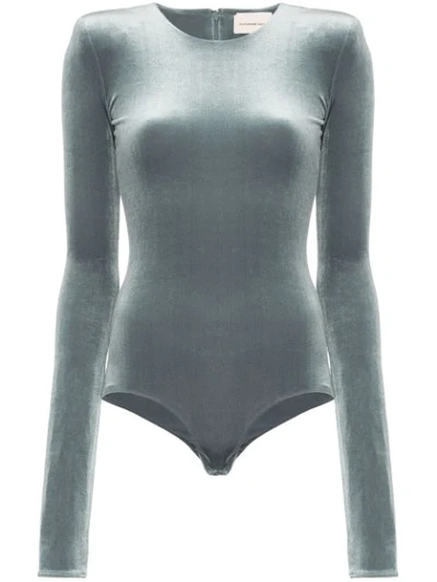 Alexandre Vauthier Velvet Padded Shoulder Bodysuit In Grey