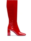 Prada Square-toe Patent Tall Boots In Red