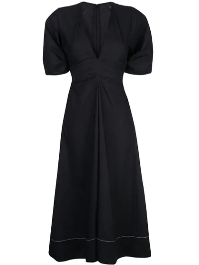 Proenza Schouler V-neck Ruched Midi Dress In Black