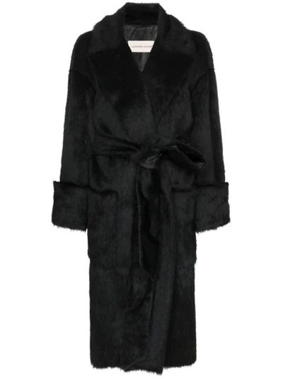 Alexandre Vauthier Faux Fur Belted Coat In Black