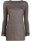 Rick Owens Long Sleeve Ribbed T-shirt In Grey