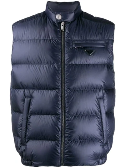 Prada Logo Plaque Gilet In F084d Navy+aviazione