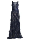 Basix Black Label Women's Lace & Feather Trim Column Dress In Navy