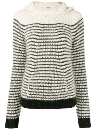 Saint Laurent Hooded Stripe Jumper In White