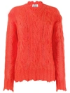 Acne Studios Distressed Edge Open Cable Knit Sweater In Coral