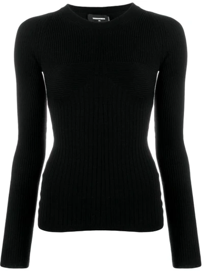 Dsquared2 Ribbed Knit Sweater In Black