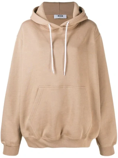 Msgm Printed Logo Hooded Sweater In Neutrals
