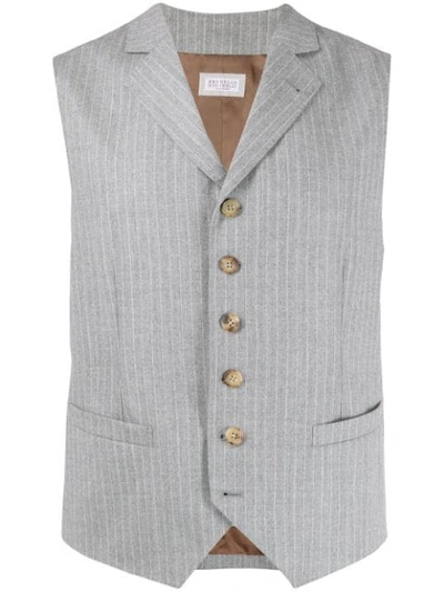 Brunello Cucinelli Striped Single-breasted Waistcoat In Grey