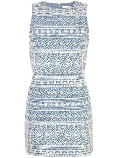 Alice And Olivia 'coley' Tribal Embroidered Sleeveless Dress In Blue