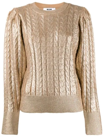 Msgm Metallic Knitted Jumper In Gold