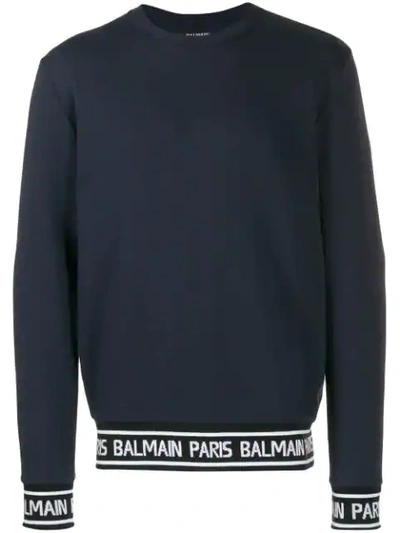 Balmain Logo Strap Sweatshirt In Blue