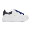 Alexander Mcqueen White & Navy Glitter Oversized Sneakers In White / Navy