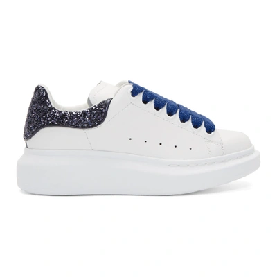 Alexander Mcqueen 'oversized Sneaker' In Leather With Coarse Glitter Collar In White/navy
