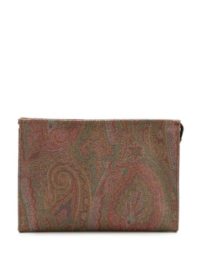 Etro Paisley Print Clutch In Brown