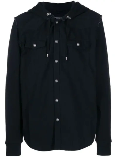 Balmain Plain Hooded Shirt In Black