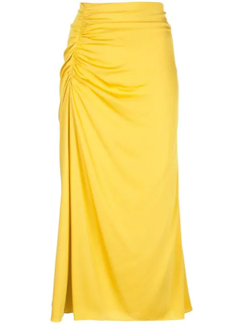 Theory Twisted Stretch-silk Midi Skirt In Yellow | ModeSens