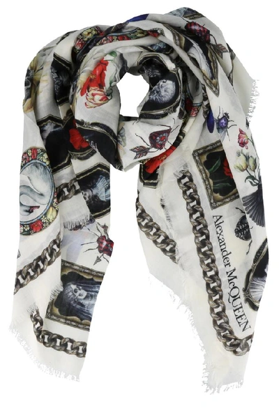 Alexander Mcqueen Cameo And Curiosities Print Shawl In Ivory