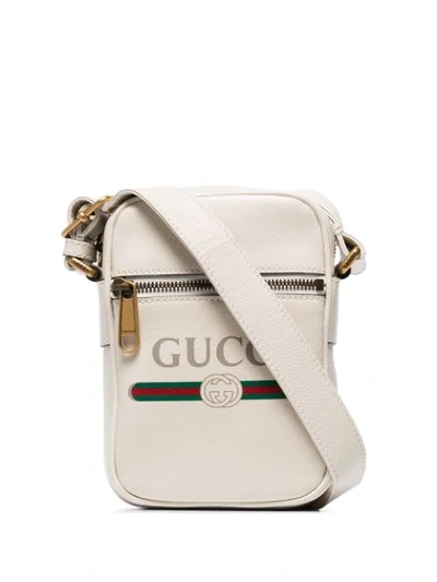 Gucci Logo Print Shoulder Bag In White