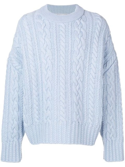 Ami Alexandre Mattiussi Crewneck Cable Knit Oversize Sweater In 459 Light Blue