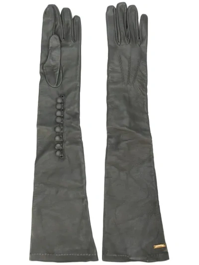 Dsquared2 Calf Leather Long Gloves In Grey