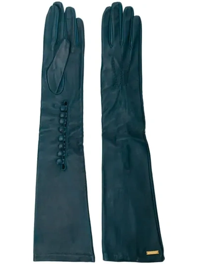 Dsquared2 Goat Skin Long Gloves In Blue