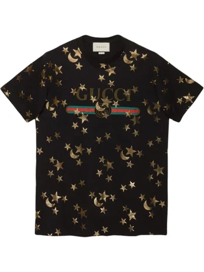 Gucci T-shirt With Stars And Moon Print In Black