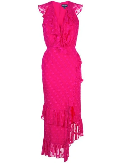 Saloni Fitted Polka Dot Dress In Pink