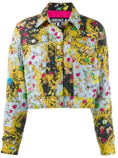 Versace Jeans Quilted Floral-print Baroque Jacket In 112