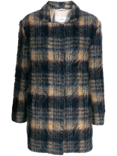 Closed Plaid Single-breasted Coat In Blue