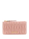 Miu Miu Matelasse Nappa Top-zip Card Case In Pink