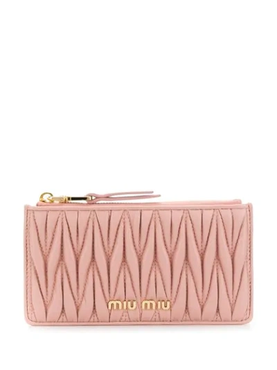 Miu Miu Matelasse Nappa Top-zip Card Case In Pink