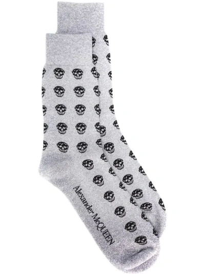 Alexander Mcqueen Jacquard Skull Socks In Grey