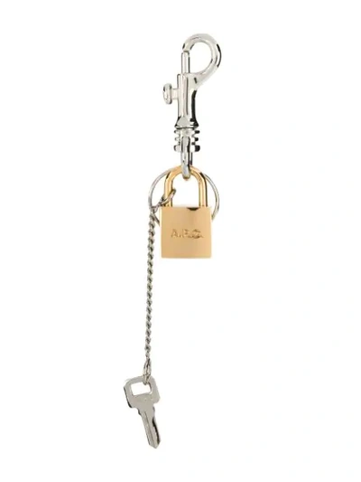 A.p.c. Brody Lock And Key-charm Key Ring In Silver