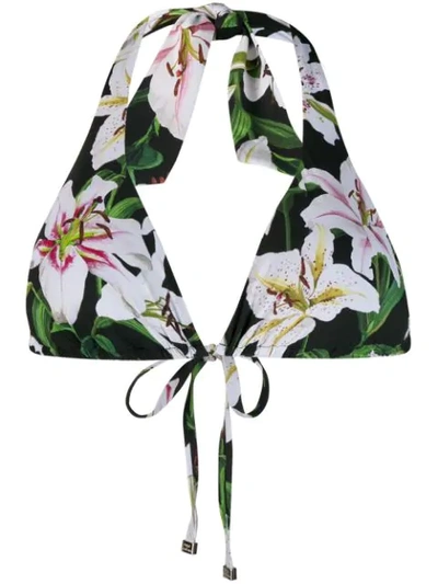 Dolce & Gabbana Lily-print Bikini Top In Black