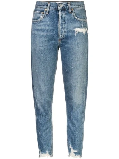 Agolde Distressed High-rise Jeans In Blue
