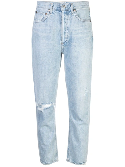 Agolde Paper Bag Straight Leg Jeans In Blue