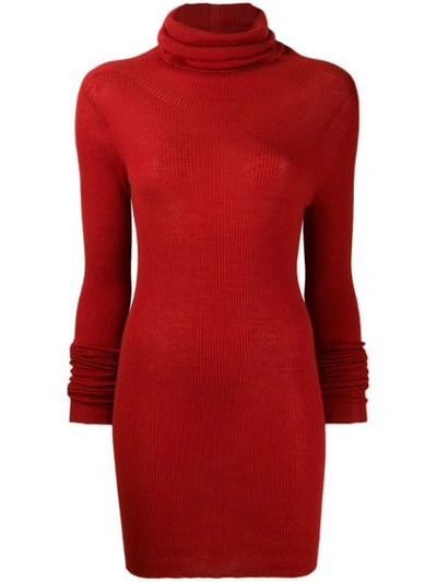 Rick Owens Roll Neck Jumper In Red