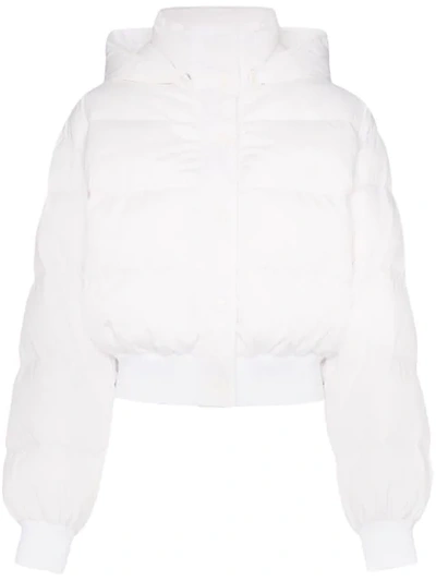 Msgm Logo Print Hooded Puffer Jacket In White