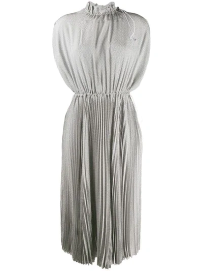 Fendi Toggle Detailed Pleated Dress In Grey