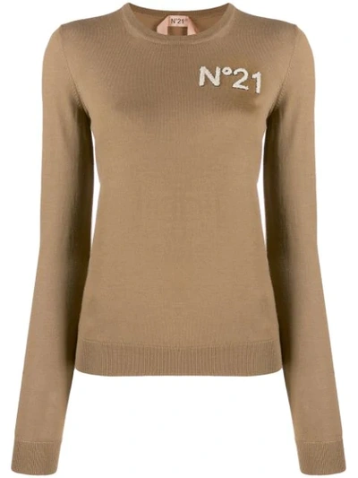 N°21 Textured Logo Jumper In Brown