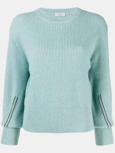 Brunello Cucinelli Stripe Pullover In Cu273 Azzurro