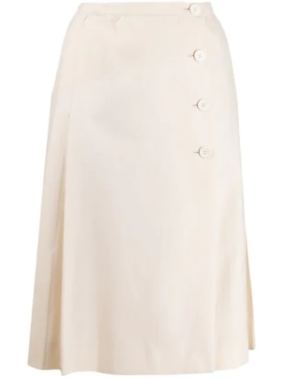 Saint Laurent 1970's Pleated Skirt In Neutrals