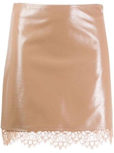 Pinko Layered Lace Hem Skirt In Neutrals